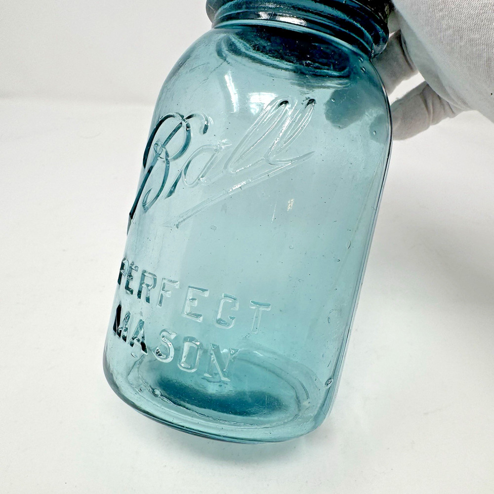 Ball "Perfect Mason" Quart Zinc Top w/Porcelain Liner 1910-1923 #4 Light Blue - Picture 5 of 16